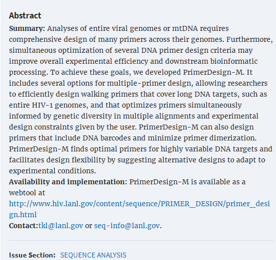 PrimerDesignM a multiplealignment based multipleprimer design tool for walking across